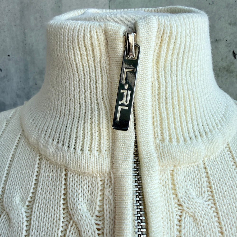 Vtg Ralph Lauren L-RL Lauren Active Cable Knit Zip Sweater Old Money Preppy L - Picture 2 of 13